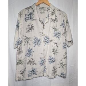 Hawaiian Shirt Men's XL Batik Bay 100% Silk Washable Tan Tropical Camp Button Up